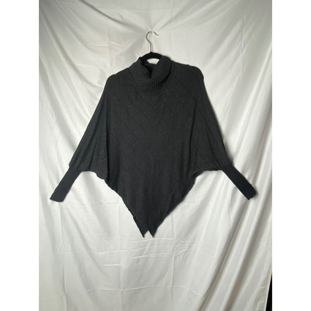 Aventura Charcoal Grey Turtleneck Poncho Sweater One Size Cozy Textured‎ Knit